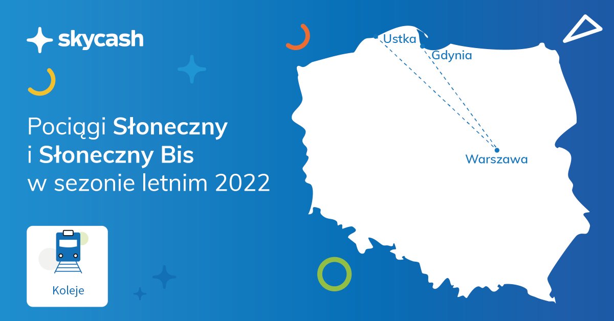 Przypominamy, że od 25.06 #pociąg "Słoneczny" zagości na torach, a już od jutra, można zakupić na niego #bilety w #SkyCash. Słonecznym dojedziecie nad Bałtyk w niewiele ponad 3h! Więcej info: bit.ly/3xTwkuD