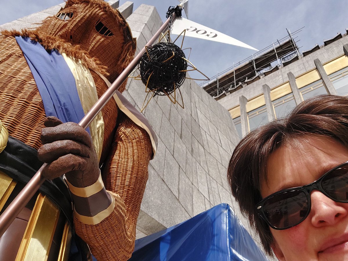 Me and my Tudor pagan mate <a href="/SaltersCompany/">The Salters' Company</a> stall <a href="/ForBecket/">Becket Pageant for London</a> on this glorious day! We're right next to Gog, this fine fellow.

Pop down to see and join in with ink and pigment making, writing with quills, creating crazy marginalia creatures and enjoying the sun with us!