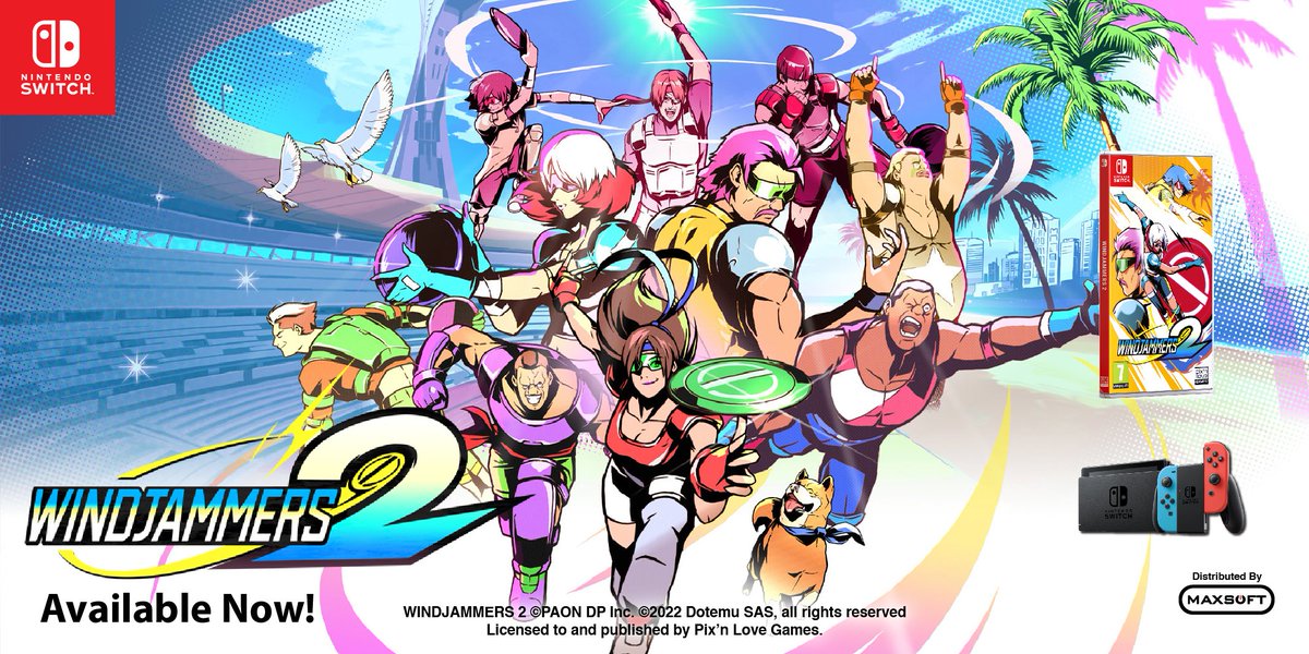 MaxsoftOnline's tweet photo. Windjammers 2 is available now on the Nintendo Switch! 

Get yours today at our participating outlets! 
Where to buy:
https://t.co/rYJDLWEqLl
https://t.co/6sOoP06Olv
https://t.co/C4wDnd3UnD

#sports
#arcade 
#dotemu
#NintendoSwitch
#Maxsoft https://t.co/g7biJHDQO4