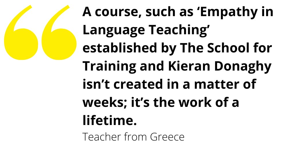 Positive feedback on the 'Empathy in Language Teaching' course which I tutor at The School for Training.
🔗bit.ly/3wuLYM5
#TeachEnglish #ELT #ESL <a href="/school4training/">The School for Training</a>