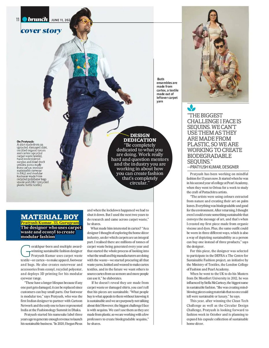 Fantastic feature in <a href="/HindustanTimes/">Hindustan Times</a> on DMU master's graduate Pratyush Kuman, an award-winning fashion designer using carpet waste textile to make apparel, footwear and bags ♻️👗👟👜

Have a read here👉 bit.ly/3xvHEgd 👈

<a href="/Art_and_Design/">DMU Art and Design</a> | #MadeFromMore
