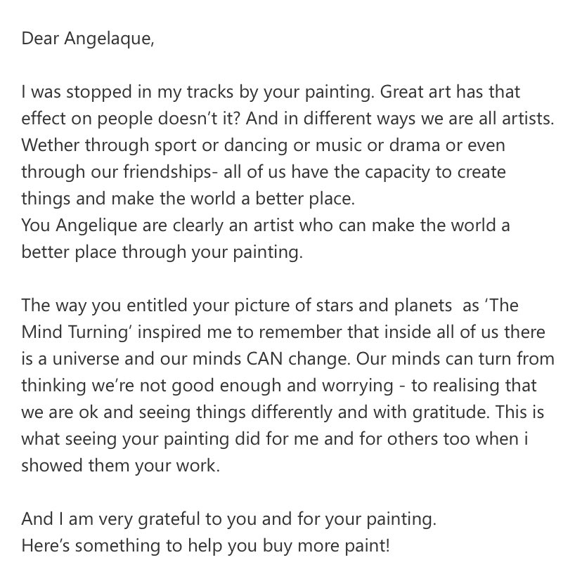 chocpud85's tweet photo. It was amazing to witness this from one of our children at #BHTP. A member of the local community was so impressed with her artwork that she asked to purchase the art. The child gifted the art and in return received this wonderful message! Thank you to @StPhilipChad! https://t.co/cpreB26JEr