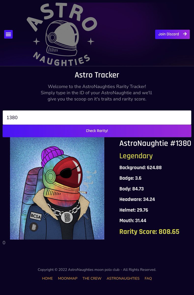 AstroNaughties's tweet photo. Check out our brand new Rarity Tracker!!
The #AstroTracker is LIVE!!
https://t.co/XC8KvrNWha
Check the Status of your #AstroNaughtie and post up your results!!!
Letโs go #MoonPoloClub ๐จโ๐๐ https://t.co/qEWn943RdR