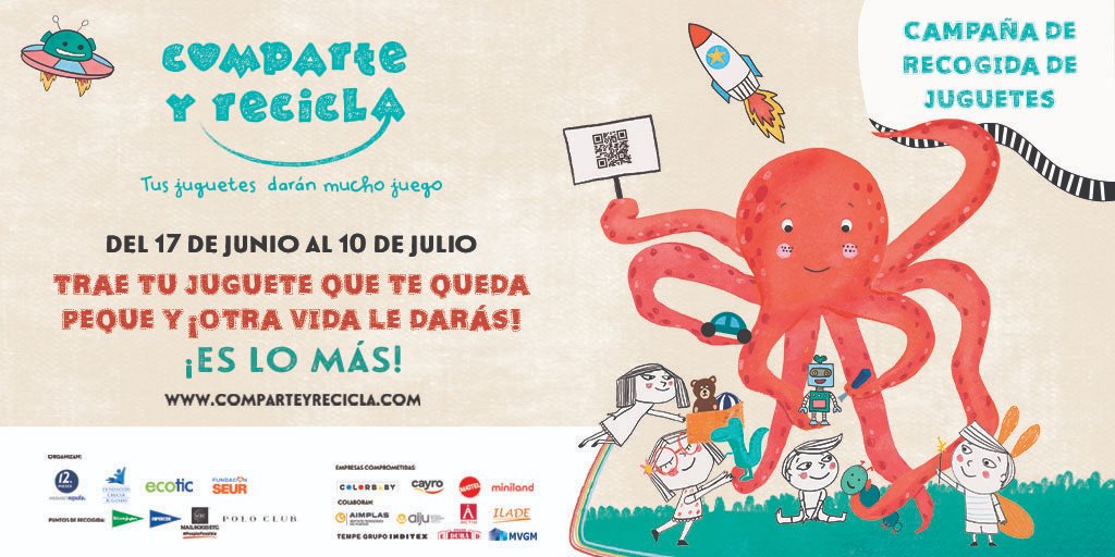 🎉¡Comenzamos la novena edición de #ComparteyRecicla! 🎉
Desde hoy y hasta el 10 de julio comparte tus juguetes llevándolos a las tiendas de El Corte Inglés,  Hipercor Mail Boxes Etc. España y Polo Club
Conoce aquí  sus centros y puntos de recogida 👉cutt.ly/7KyBWKy