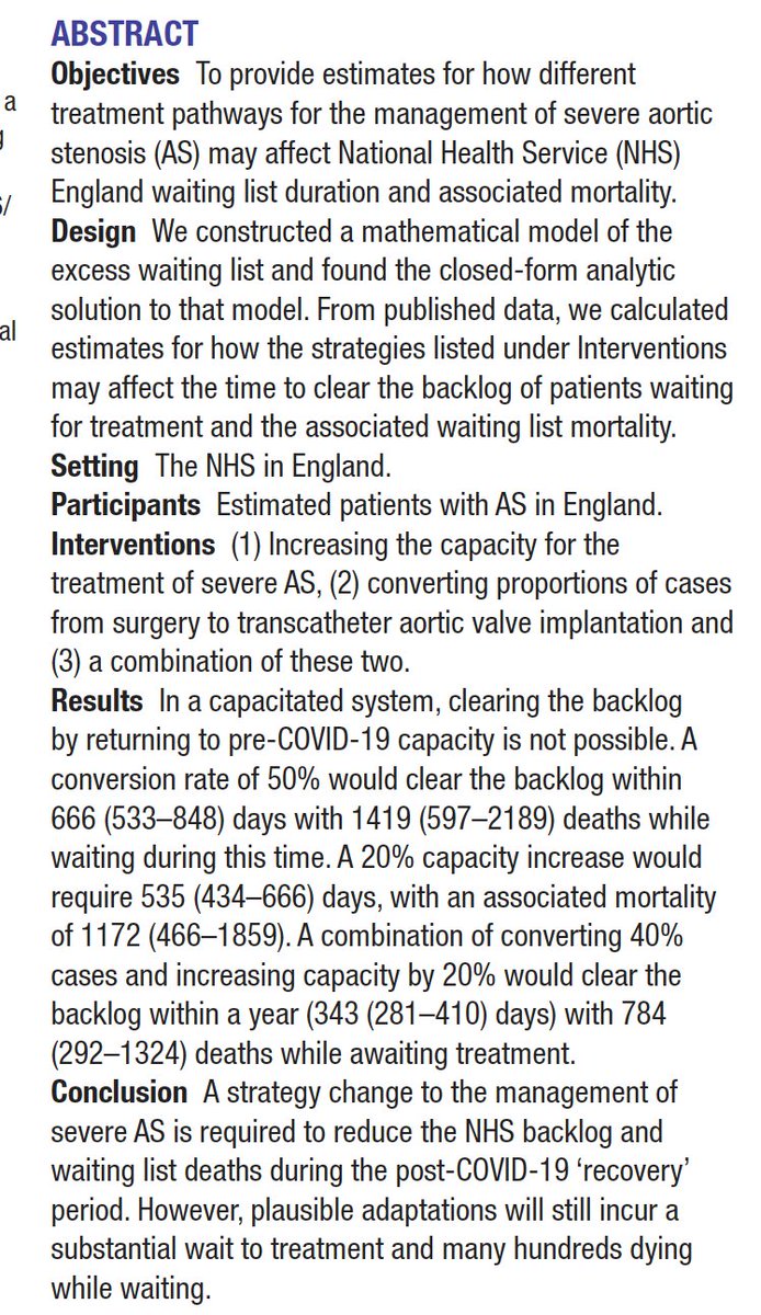 1. Our maths modeling analysis led by christian stickels around waiting lists post #COVID19 for #TAVR #SAVR for AS and how to minimise AS related mortality.  ➡️bmjopen.bmj.com/content/12/6/e…
with <a href="/Dr_R_Nadarajah/">Ramesh Nadarajah</a> <a href="/cpgale3/">Prof Chris P Gale</a> <a href="/sunlouise1/">Louise Sun</a> <a href="/jhfrudd/">James Rudd</a> <a href="/NickHolliman1/">Nick Holliman</a> <a href="/FeryalErhun/">Feryal Erhun</a> <a href="/KeeleUniversity/">Keele University 🐿️</a>