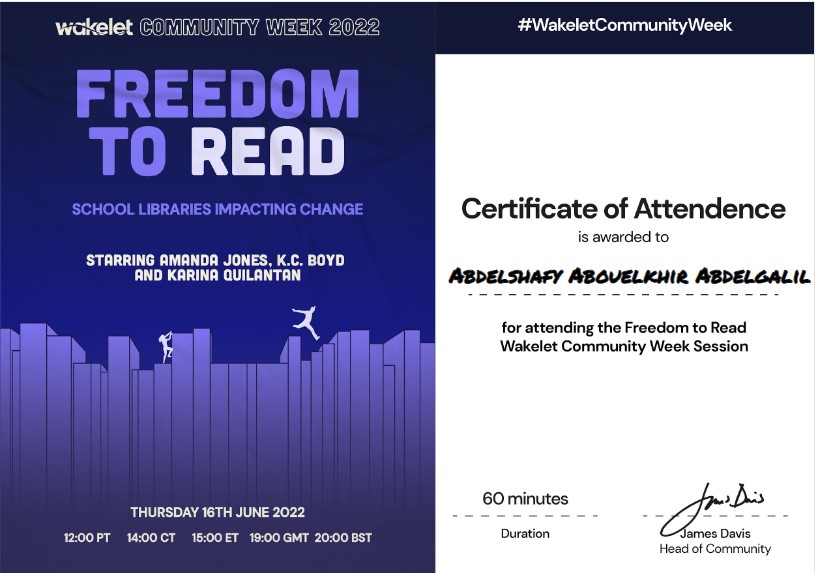 AbdelshafySaqr's tweet photo. Thank you for joining us for the Wakelet Community Week session - ‘Freedom to Read: School Libraries Impacting Change’!
#MicrosoftEdu #MIEExpert #Egypt #MIEE #Tech_n_Teach #edutech #tech_n_pic #wakeletwave #WakeletCommunityWeek #wakeletcertified #WakeletCommunity https://t.co/JCpV9p7Ex9