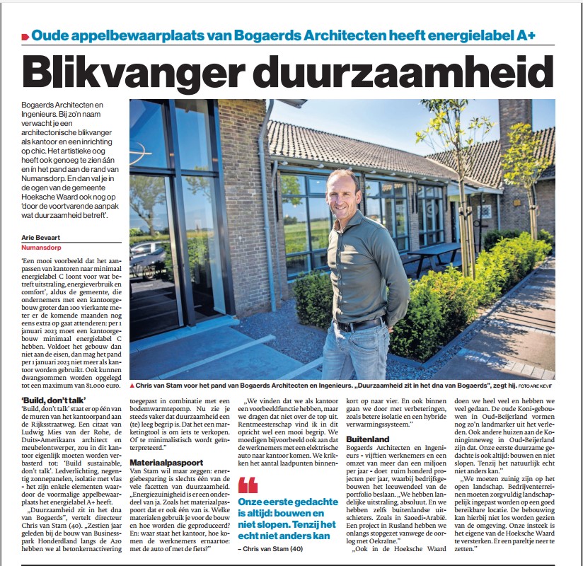 RvdBrom's tweet photo. In @RDHoekscheWaard stond gisteren een mooi artikel over @Bogaerds en hoe wij met ons bureau omgaan met duurzaamheid. https://t.co/hhXsJQi7sU
