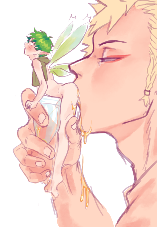 spiced_covfee's tweet photo. Here's a fairy AU i posted on my p@tr3on about a year ago. deku is a forest fairy with no magic and excretes honey as seminal fluids :3
While collecting materials out in the woods deku is captured by katsuki and drained of his honey 😏 https://t.co/kambNNAQCh