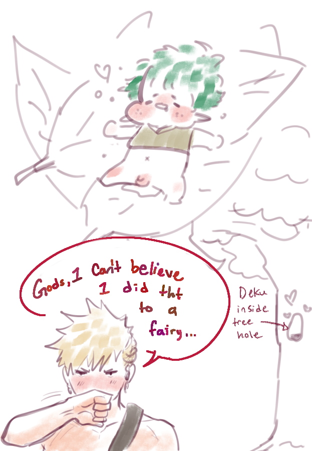 spiced_covfee's tweet photo. Here's a fairy AU i posted on my p@tr3on about a year ago. deku is a forest fairy with no magic and excretes honey as seminal fluids :3
While collecting materials out in the woods deku is captured by katsuki and drained of his honey 😏 https://t.co/kambNNAQCh