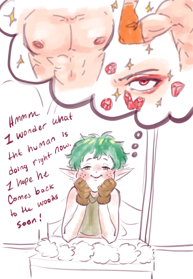 spiced_covfee's tweet photo. Here's a fairy AU i posted on my p@tr3on about a year ago. deku is a forest fairy with no magic and excretes honey as seminal fluids :3
While collecting materials out in the woods deku is captured by katsuki and drained of his honey 😏 https://t.co/kambNNAQCh