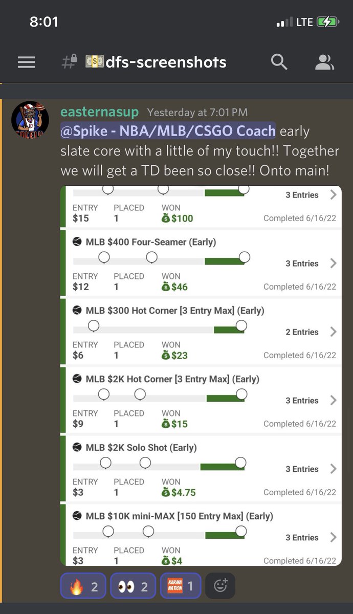 spikedprops's tweet photo. Love seeing the subscribers taking down and getting that green off my core plays!!! Thereโs plenty of season left for yโall to join in on it!! @DFS_Karma #mlbdfs #dfskarma #coreplays #karmanation ๐ฅ๐ฅ๐ฅ๐ฅ๐ฅ๐ฅ https://t.co/UZKXwP4nIN