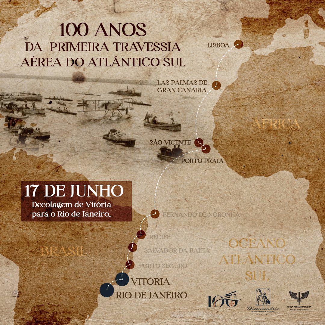 Em 17 de junho de 1922, Gago Coutinho e Sacadura Cabral foram recebidos em festa pela população do Rio de Janeiro.

Pela primeira vez na história da aviação, viajava-se sobre o Oceano Atlântico apenas com o auxílio da navegação astronômica.

Saiba mais em bit.ly/3zjsgGh