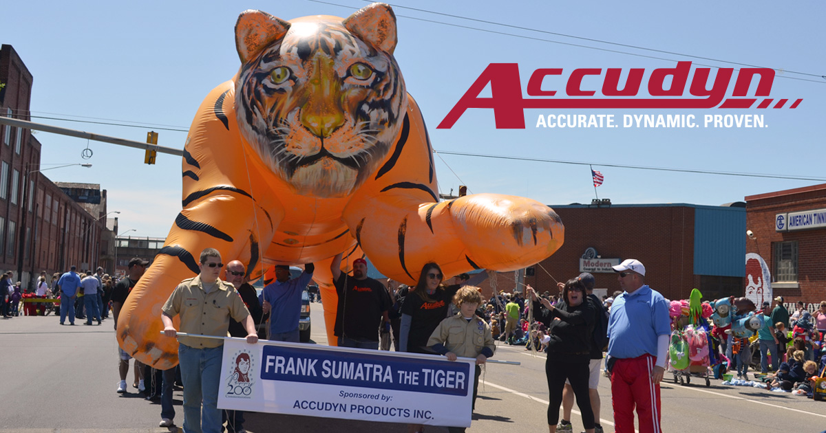 accudyn's tweet photo. #FlashbackFriday to a bright and sunny (but perhaps also slightly chilly?) day in 2013 when Accudyn participated in the Perry 200 Grand Patriotic Parade! Our crew escorted Frank from 12th and Cherry Street to 3rd and State Street along the parade route. #EyeOfTheTiger #Accudyn25 https://t.co/x86uTgOiL0