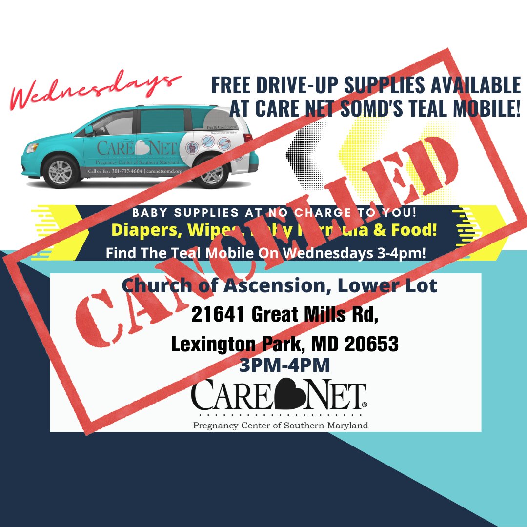 CareNetSOMD's tweet photo. We're sorry for the inconvenience but the #TealMobile will NOT BE OUT THIS WEEK.

You can still come to any one of our three centers at any time we're open to receive diapers, wipes, baby formula and food and all still at NO CHARGE to you!

https://t.co/2D3C6EWgcg https://t.co/gAkCeXkC7h