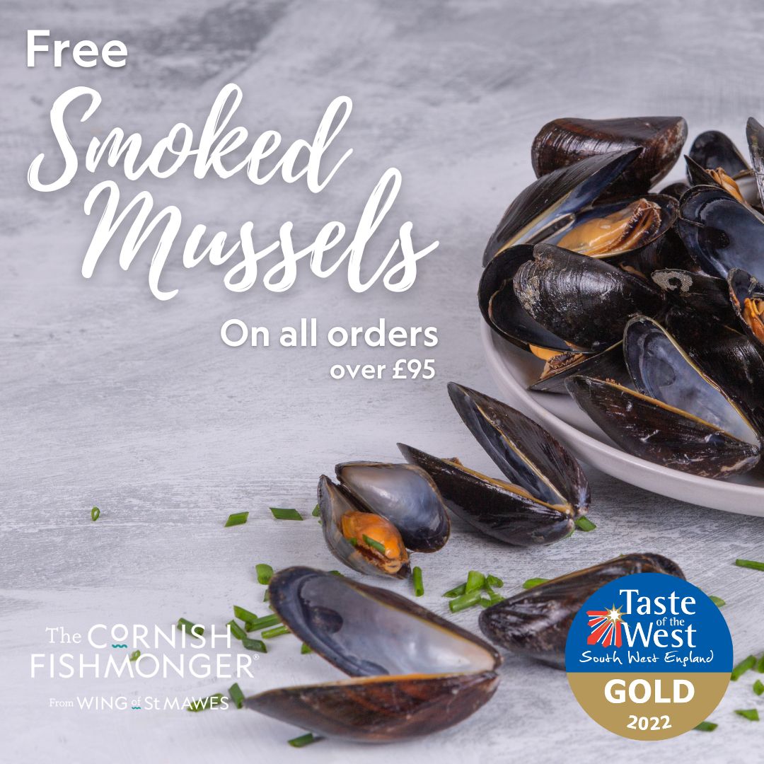 Help us celebrate our GOLD @Tasteofthewest awards - with a FREE pack of our award-winning Cornish Smoked Mussels with all orders over £95! We'll simply add it to your basket automatically - don't forget, next-day UK delivery is free too! thecornishfishmonger.co.uk/blog/latest/ne…