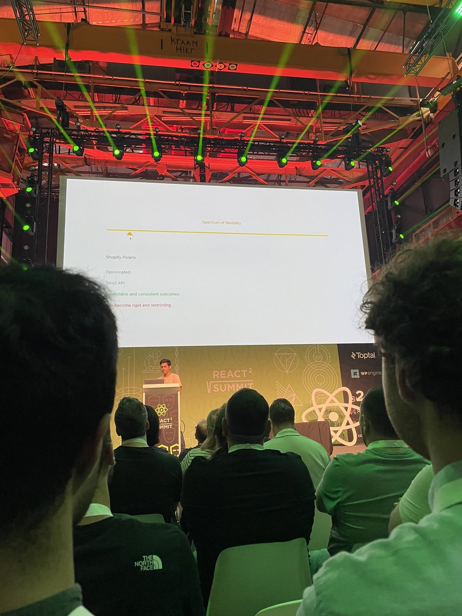 PricemoovEng's tweet photo. Where should you put the cursor on the spectrum of flexibility? - “well it depends”. Based on what your library will do and who will use it, if it’s public or private, you decide #designsystem #ReactJS #ReactSummit https://t.co/cmarwgIqWV