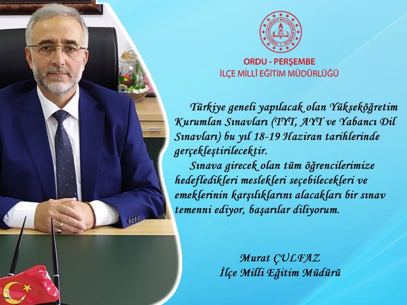 IlcePersembe's tweet photo. İlçe Milli Eğitim Müdürümüz Murat Çulfaz'ın YKS sınavı mesajı. 
@Ordu_MEM @mfvargeloglu @culfazmurat https://t.co/XWfmrOCbAJ
