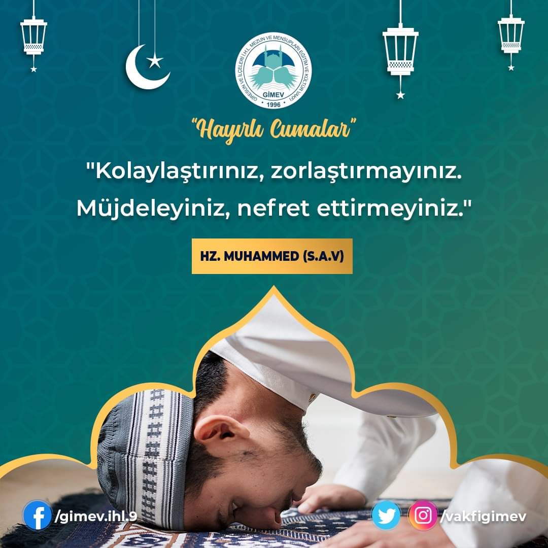 vakfigimev's tweet photo. "Kolaylaştırınız, zorlaştırmayınız. Müjdeleyiniz,nefret ettirmeyiniz." Hz.Muhammed (S.a.v)
#mümin #rahmet #merhamet #müjde #kolaylık #zorluk #müslüman #birhadis #hayırlıcumalar #cumanızmübarekolsun https://t.co/ZEBYsgGw9p