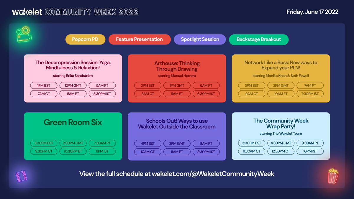 Happy Friday!🤩💙🎇

What's on today at #WakeletCommunityWeek? Don't miss Popcorn PD, Feature Presentations, Spotlight Sessions &amp; Backstage Breakouts!

And don't forget to enter the Community Week competition too!😉 All you need to know is right here!
wakelet.com/@CommunityWeek…