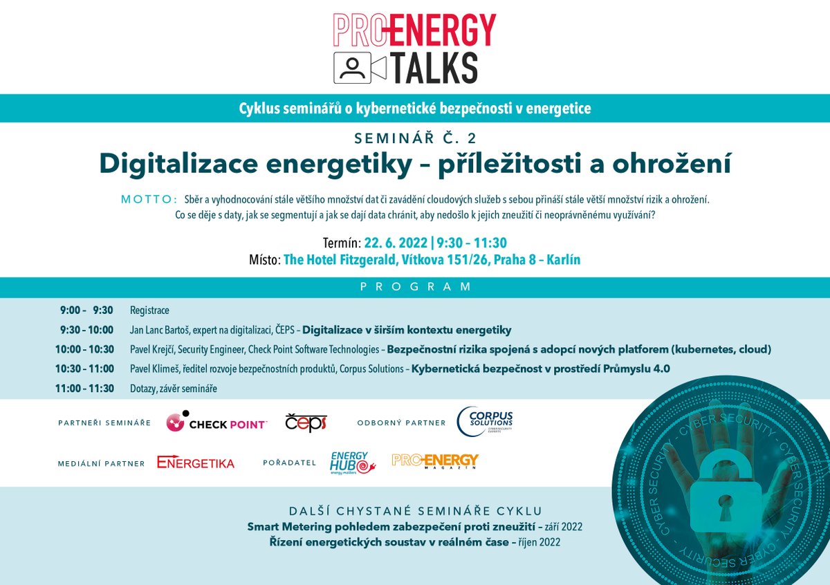 energyhub_cz's tweet photo. Zveme Vás na brunch se zajímavým menu, které zahrnuje i velice aktuální téma digitalizace energetiky. Prosíme o registraci, kapacita je omezena. 

Registrace zde: https://t.co/v3w0gBfqhl

#energetika #digitalizace #zabezpečení #bezpečnost #cloud https://t.co/79K428WlCh