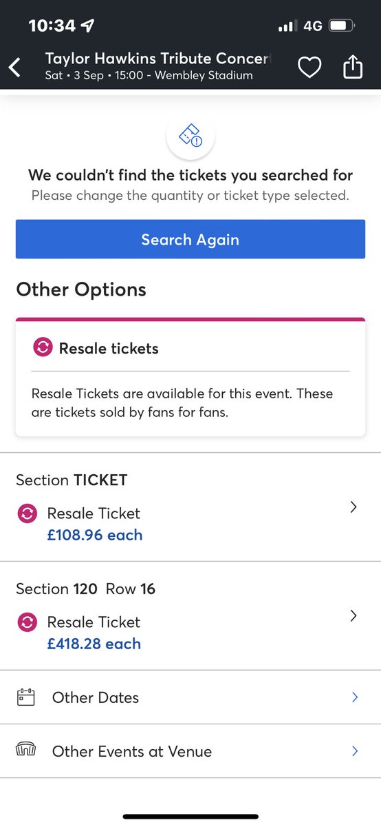 Simms7_7's tweet photo. @Ticketmaster this is fucking shameful!!! Already reselling tickets at well over face value!! #Ticketmaster #scumbags #touts #MoneyoverFans https://t.co/7zuRLivwy7