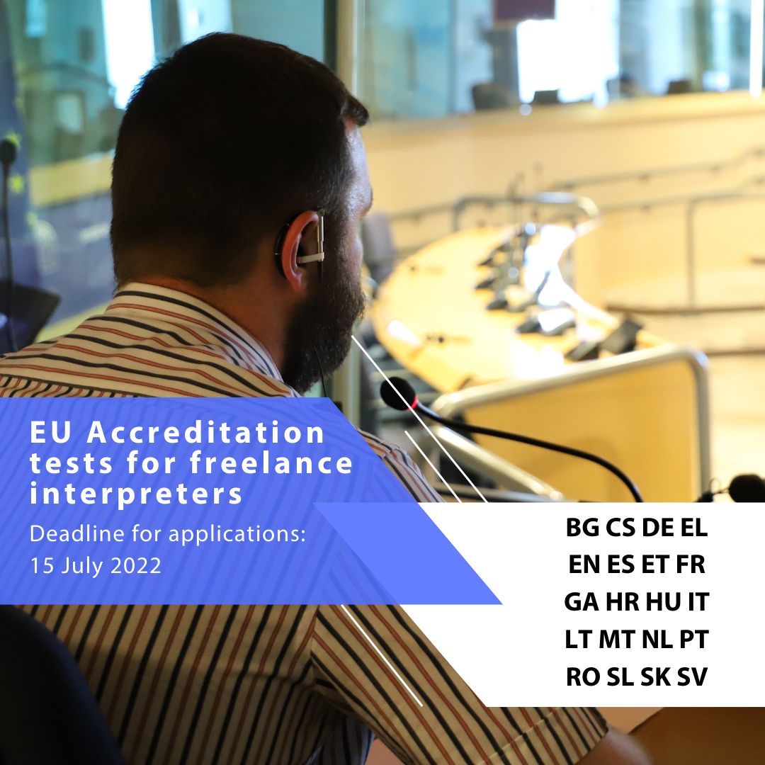 ❗️🇪🇺 Accreditation tests for freelance #interpreters coming🆙

📌If your language 🅰️ is one of the following, apply before 1⃣5⃣ July 2⃣0⃣2⃣2⃣

📌Check out the eligibility criteria, #1nt profiles enrol asap➡️lnkd.in/epgF9_Z7

#InterpretingForEurope #PoweredbyDGLINC