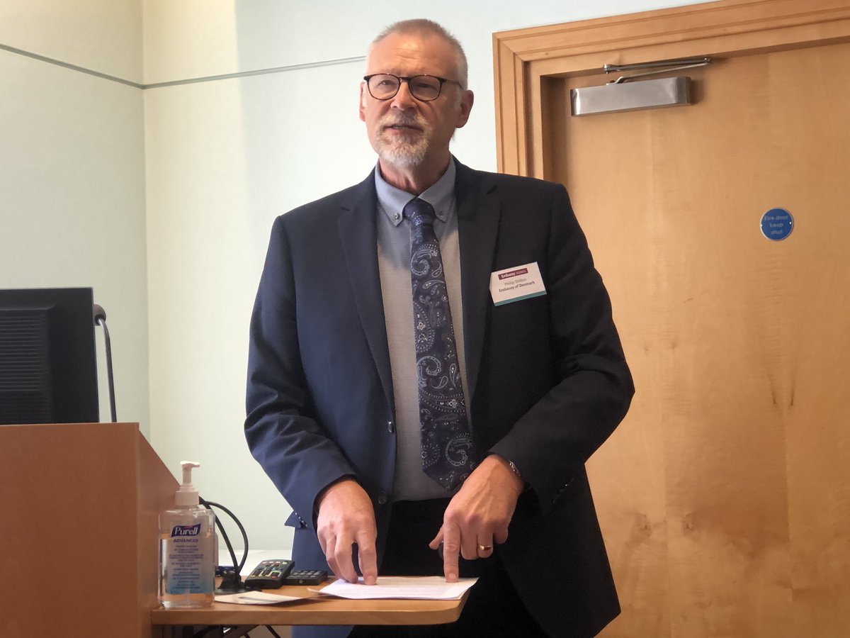 EmbassyMagazine's tweet photo. Phil Shilton @denmarkinuk tells colleagues about the benefits of Embassy of #Denmark’s Sustainability Action Plan to the environment and the budget. Imagine how much emissions the London diplomatic community could cut if they did the same? #GreenEmbassies https://t.co/ne7oFnnRIN