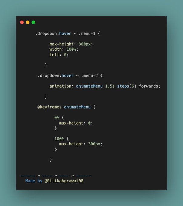 🔸Let's make Dropdown Menu Hover Effect in 6 Simple Steps using CSS🔸 A Thread🧵⬇️ - المسلسل من Ritika Agrawal @RitikaAgrawal08 - رتبها 🔸Let's make Dropdown Menu Hover Effect in 6 Simple Steps using CSS🔸 A Thread🧵⬇️ - المسلسل من Ritika Agrawal @RitikaAgrawal08 - رتبها