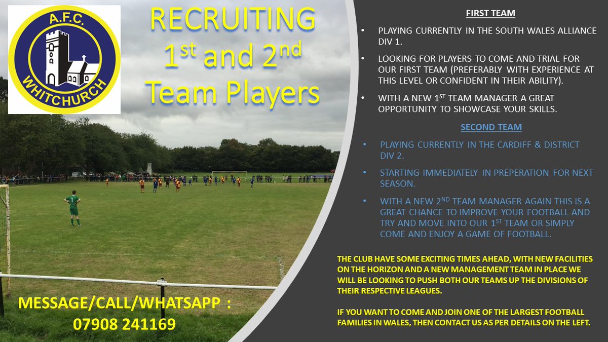 Are you looking for a new challenge? Or are you looking for a bit of fun? We can offer you both <a href="/AFCWhitchurch/">AFC Whitchurch</a> apply to details on attached #UPPATHECHURCH💙💛