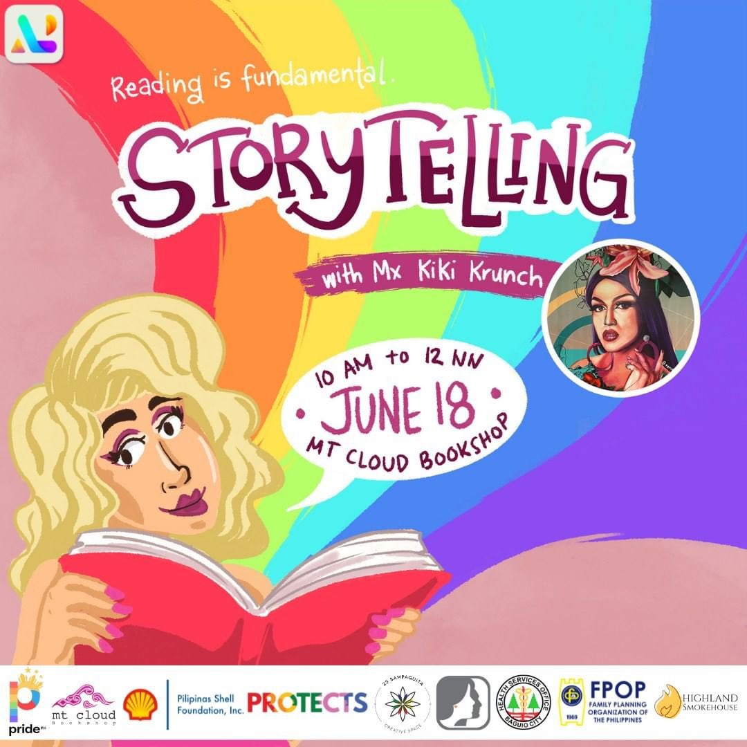 Mt Cloud's resident Drag Queen, Mx Kiki Krunch graces us for a morning of pride story-telling! Bring the whole family! Everyone is invited to come along and listen 🥰🌈🤗

#northernluzonpride #seggedforlove #alabforlove #onepride #pridemonth #baguiopride #prideph #loveislove