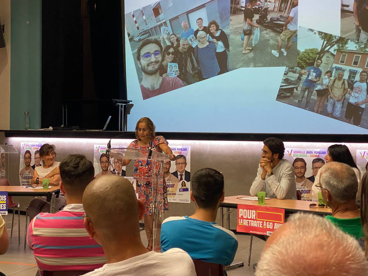 Nupes6913's tweet photo. Excellente réunion publique hier soir à #Décines #circo6913. Vous étiez très nombreux•ses à être venu écouter nos intervenant•e•s et vos candidat•e•s #NUPES. 🌈

Nous avons encore 24h de campagne pour convaincre de voter #VcommeVictoire ! 🗳✌🏼 https://t.co/4yBC5fGBsP