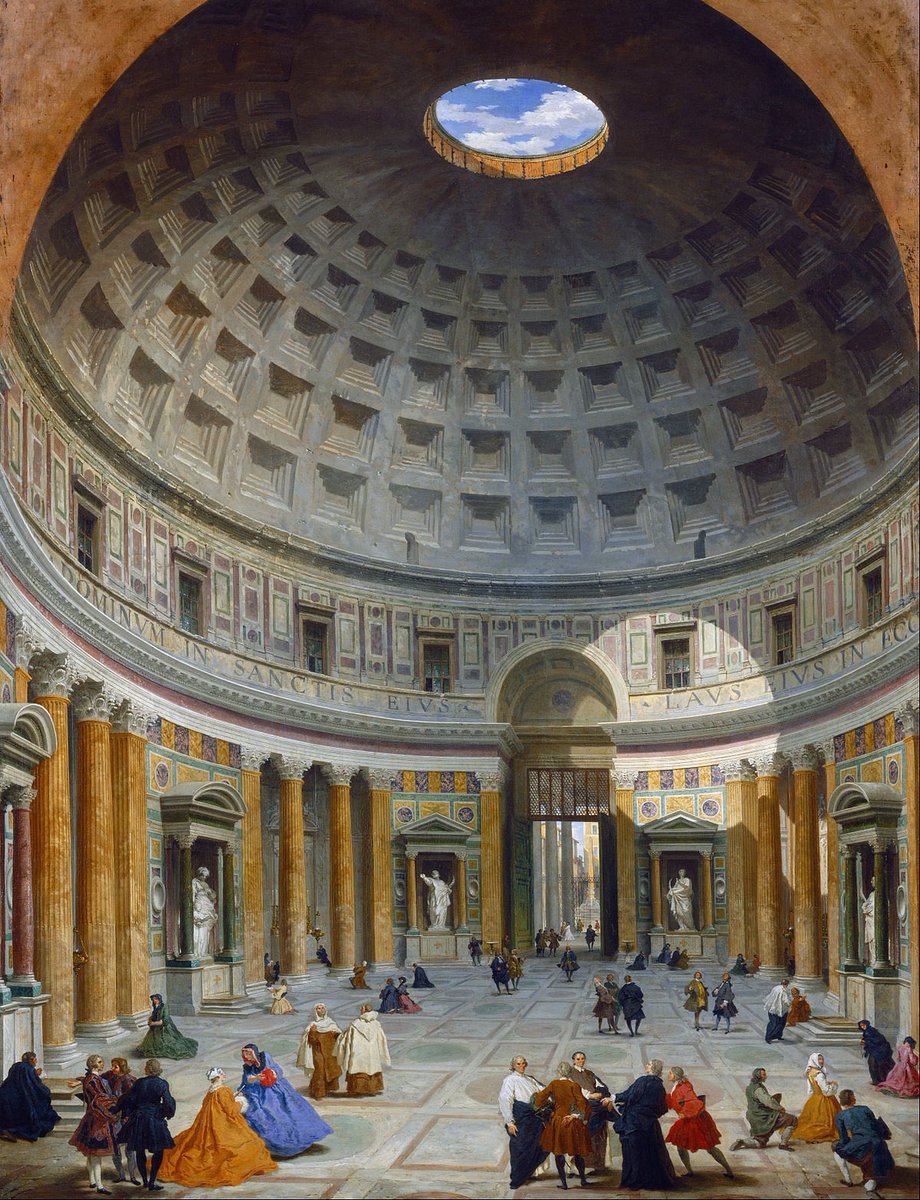 Round places 1: Interior of the Pantheon, Rome, by Giovanni Paolo Panini of that city. Today is his birthday.