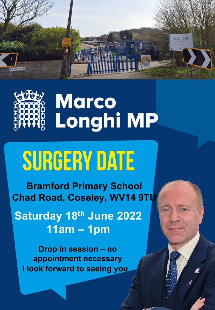 Dudley North’s MP Marco Longhi is hosting his monthly surgery here at Bramford Tomorrow! If you would like to drop in, please come to the Chad Road entrance.