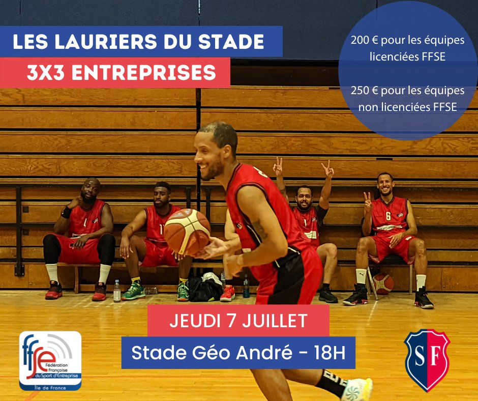 Rendez-vous le Jeudi 7 juillet pour la troisième édition des Lauriers du Stade organisés par le <a href="/StadeFrBasket/">StadeFrançais Basket</a> et la <a href="/FFSEIDF/">FFSE Île-de-France</a> ! 🏀 

Un tournoi estival pour remettre en jeu les derniers titres gagnés 🏆

#basketball #sport #entreprises #cohésion #stadefrançais #partage