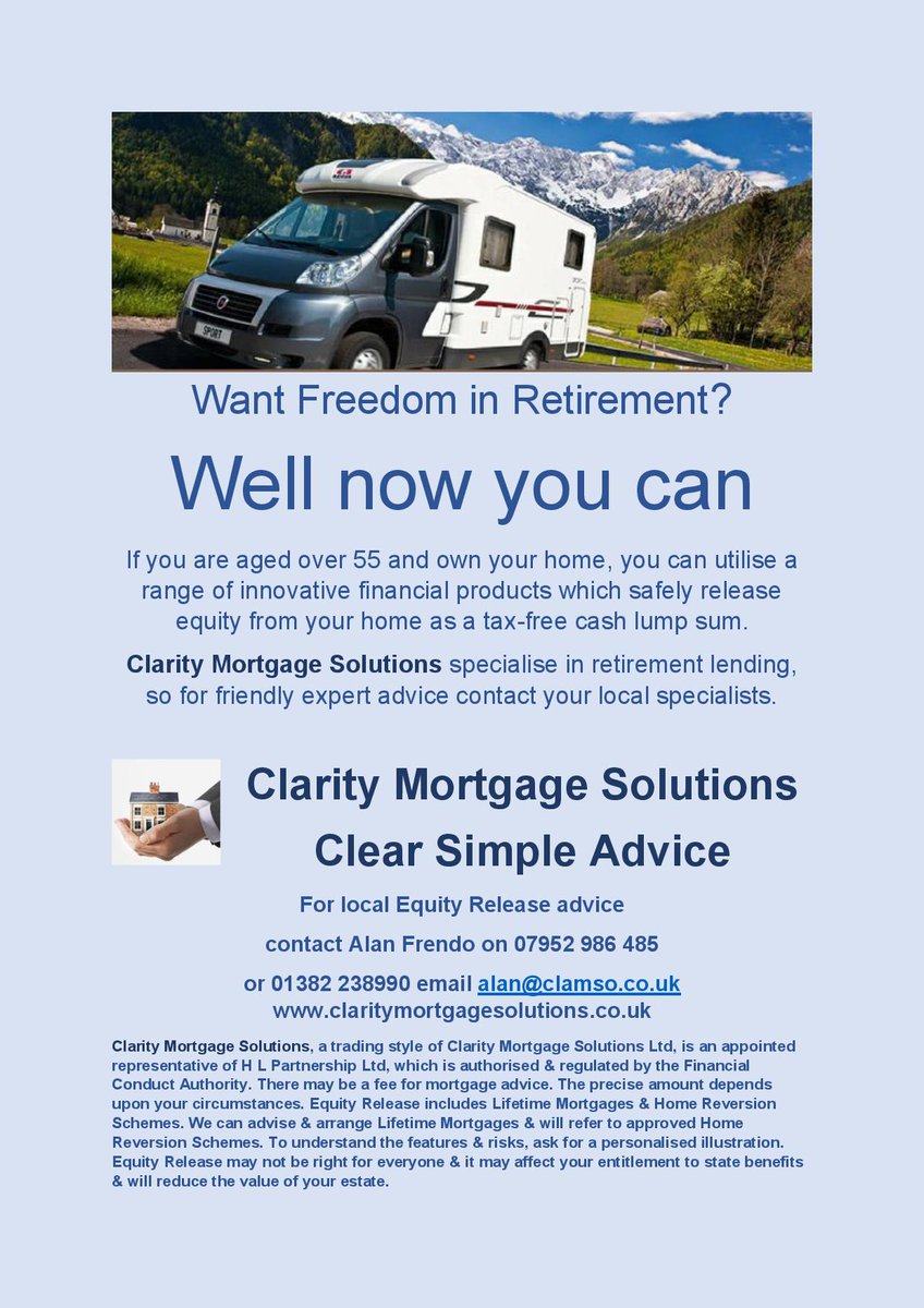 Welcome to Clarity Mortgage Solutions' first tweet! Based in Dundee since 2006, contact Alan Frendo at alan@clamso.co.uk or 01382 238990.

#EquityRelease #Clarity #Dundee