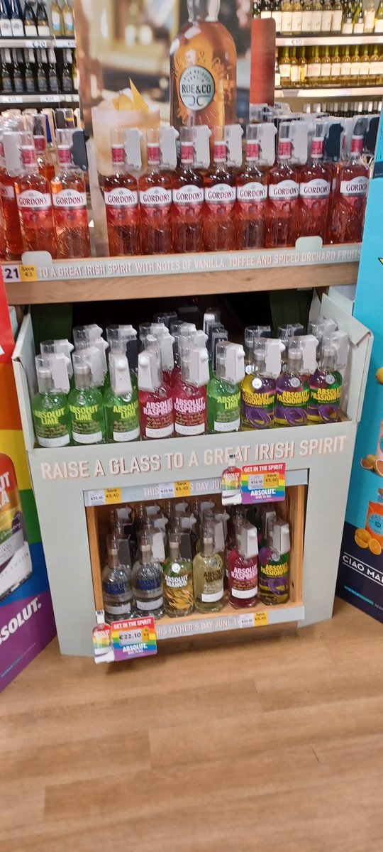 anirishway's tweet photo. Absolut pride month & Malfy gin promotions you simple have to enter some cracking prices 😎 text numbers are on the header boards (50100) #kildarevillage #Absolutpride #PrideMonth #Pride2022 #Malfy #gun #vodka #happyfriday https://t.co/698YIcts4D