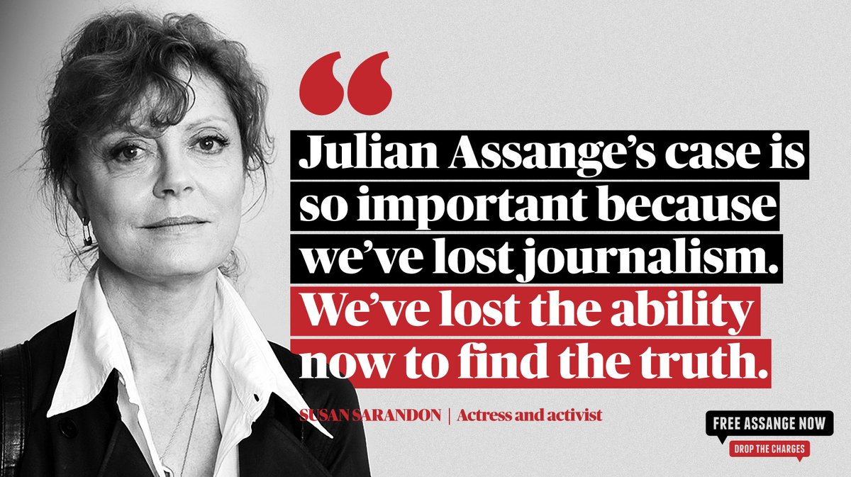 SomersetBean's tweet photo. "Julian Assange’s case is so important because we’ve lost journalism. We’ve lost the ability now to find the truth."—@SusanSarandon

Decision from the UK Home Secretary to approve Assange's extradition shows the UK agrees with the US that real journalism should be criminalized😠 https://t.co/Sr35RcFXwH
