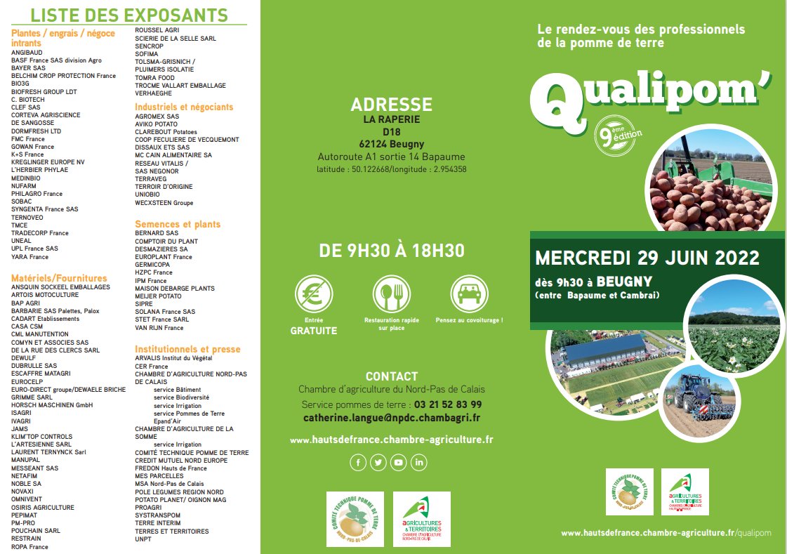UNPT_FRANCE's tweet photo. 🥔Pour les professionnels de la pomme de terre 🥔📆Rendez-vous le Mercredi 29 juin 2022 à #qualipom📍Stand @UNPT_FRANCE n°125

Pour en savoir + 👉https://t.co/G8EMwCwTEb https://t.co/m9H2EAJIue