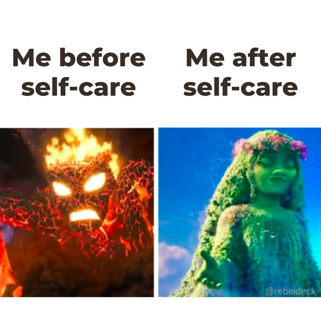 laurelfay's tweet photo. Do things that make you feel good: for me, it's memes that make me laugh.
People may not understand why you want to take a break, but remind yourself that you deserve to take care of yourself.
Taking care of yourself makes us more effective at taking care of others. https://t.co/Pas27wHo1B