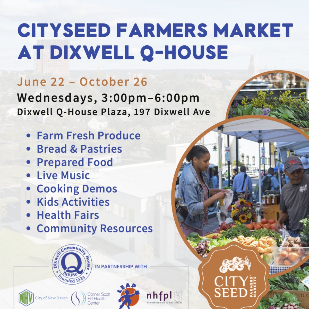 Grand Opening of CitySeed Farmers Market at the Dixwell Q House on Wednesday, June 22nd from 3 - 6 pm. conta.cc/3n1vwOU