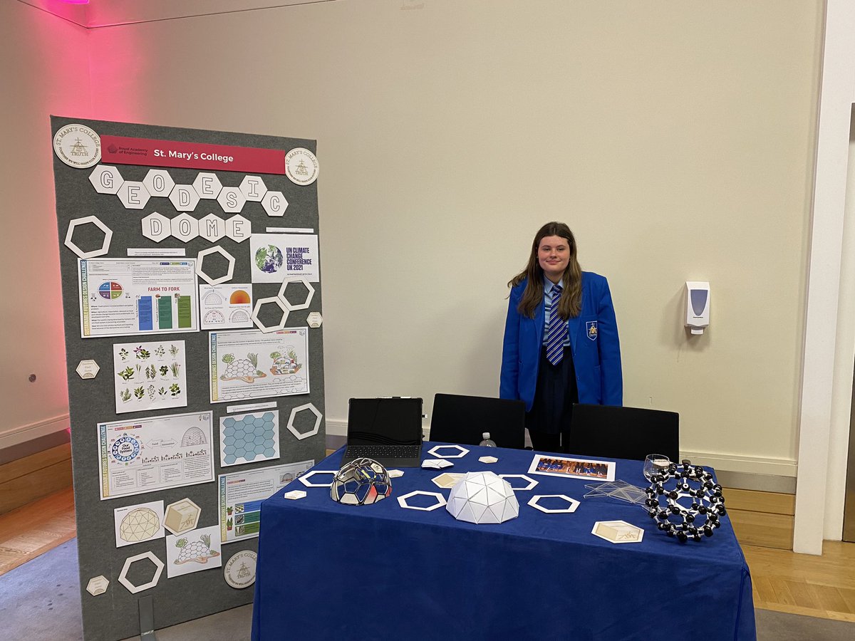 StMarysDerryTD's tweet photo. Good luck Hannah @SaintMarysDerry presenting her Geodesic Dome @EduRAEng #10YearsOfCST 🍀 https://t.co/nlfC1ZBKOv