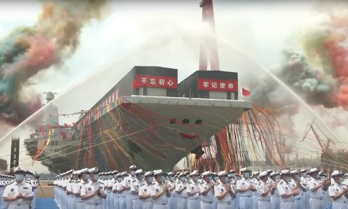 China launched its third aircraft carrier, the Fujian, in Shanghai today. The carrier, named after Fujian Province, was completely designed and built here and is the first of its kind to use electromagnetic catapults.
