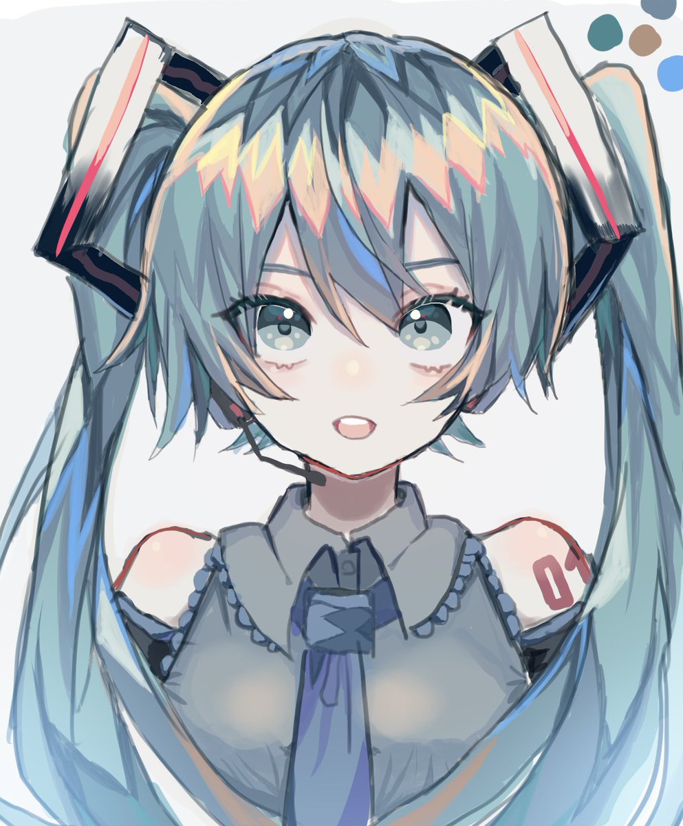 hatsune miku 1girl solo necktie twintails long hair upper body open mouth  illustration images