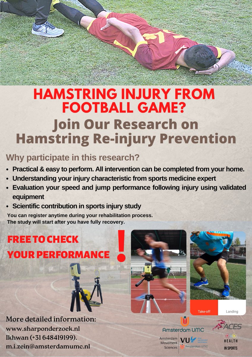 dr.M.Ikhwan Zein (@doc_ikhwan) on Twitter photo Study on hamstring re-injury prevention (SHARP)
Now recruiting participants:
1. Male & female football players
2. Age 18-40 y.o
3. Within 1 week after recovery from hamstring injury
<a href="/Jltol/">Hans Tol</a> <a href="/guusreurink/">Gustaaf Reurink</a> @EvertVerhagen @KerkhoffsG <a href="/Mr_vd_Horst/">Nick van der Horst</a> <a href="/AdamWeirSports/">Adam Weir</a> @edwingoedhart Study on hamstring re-injury prevention (SHARP)
Now recruiting participants:
1. Male & female football players
2. Age 18-40 y.o
3. Within 1 week after recovery from hamstring injury
<a href="/Jltol/">Hans Tol</a> <a href="/guusreurink/">Gustaaf Reurink</a> @EvertVerhagen @KerkhoffsG <a href="/Mr_vd_Horst/">Nick van der Horst</a> <a href="/AdamWeirSports/">Adam Weir</a> @edwingoedhart