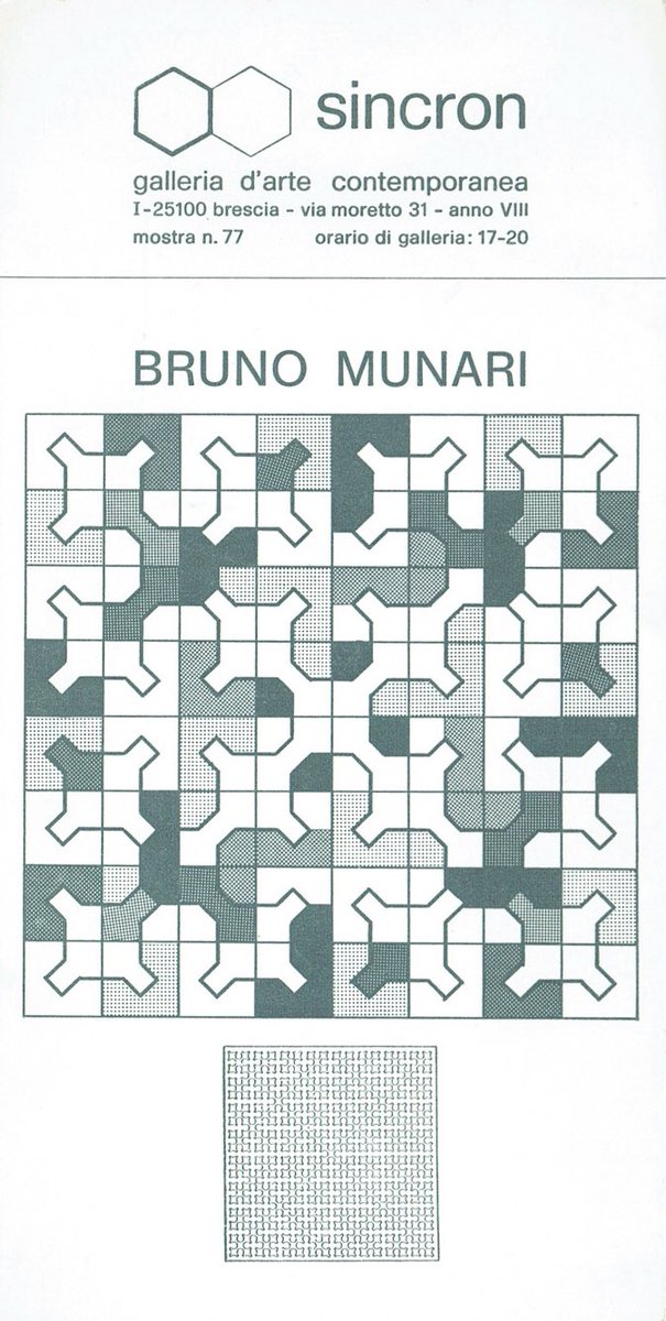rzenix's tweet photo. #BrunoMunari #Sincron galleria d’arte contemporanea #Brescia -  L’arte è un mestiere fatto a regola d’arte (1970 invito) - Colori nella curva di Peano (1974 invito) https://t.co/z8l64RiLO2