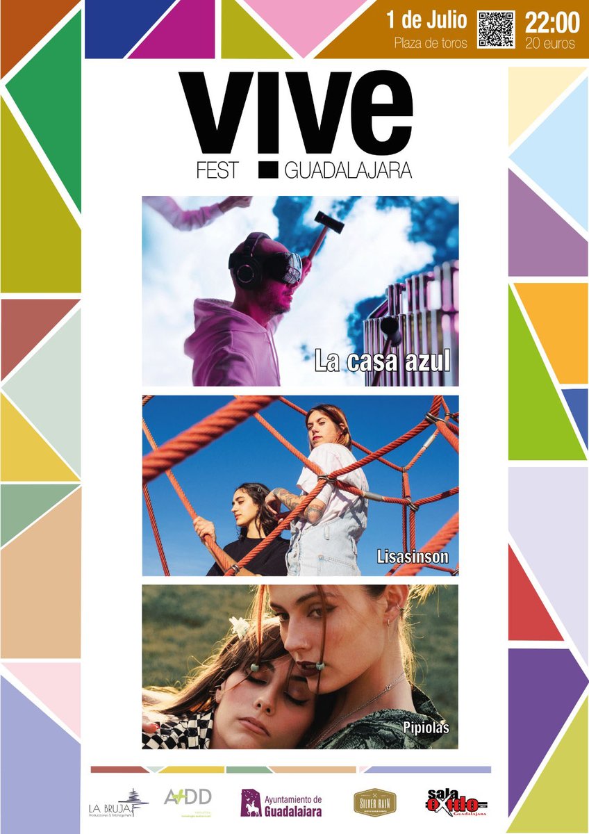 El Viernes 1 de Julio en GUADALAJARA 
💥💥💥
LA CASA AZUL <a href="/LaCasaAzulBCN/">La Casa Azul</a> 
LISASINSON <a href="/Lisasinsonm/">Lisasinson</a> 
PIPIOLAS <a href="/Pipiolasclub/">Pipiolas</a> 
💥💥💥
#ViveFestGuadalajara 
Entradas AQUÍ: bit.ly/3tGMoOT