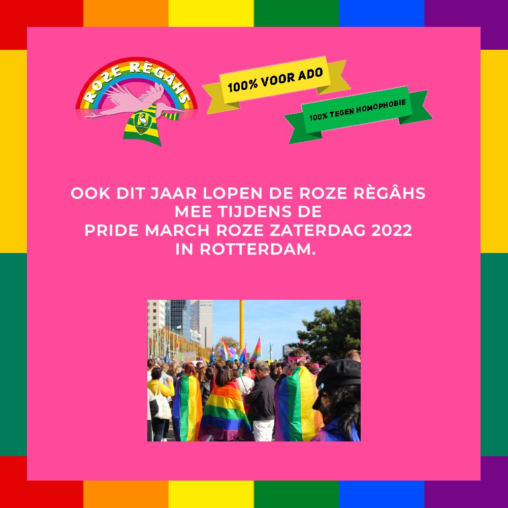 rozereigers's tweet photo. Tijdens de Pride March Roze Zaterdag 2022 zullen de Roze Règâhs ook aanwezig zijn, en zullen ze meelopen met de Roze Kameraden om samen de LHBTQIA+ community te vieren. Loop jij ook mee?  https://t.co/tPdCkYFmMu https://t.co/rXLOxkVuvQ