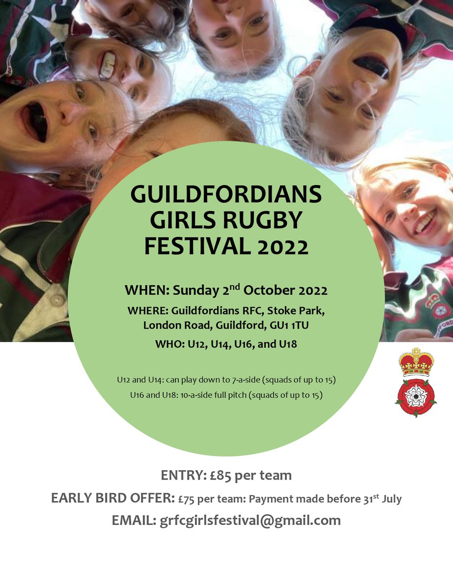 ANOTHER ONE? Yes we are back at @guildfordianRFC for our annual festival! This time with an EARLY BIRD offer available. #girlsrugby #festival #guildford #surreyrugby #girlsfestival #grassroots #thisgirlcan #rugby