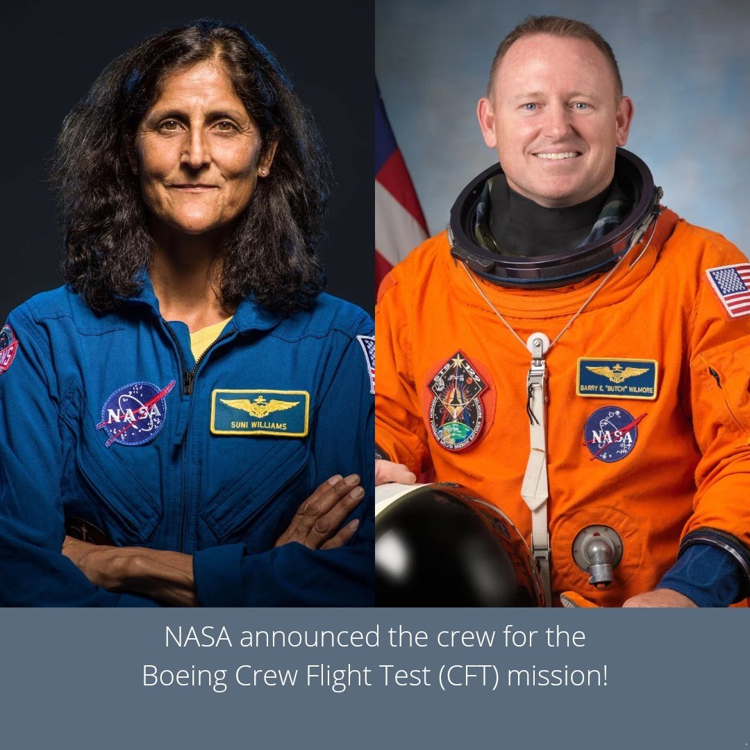 ImAstroNana's tweet photo. NASA announces that @Astro_Suni and Butch Wilmore will fly the Boeing CST-100 Crew Flight Test mission on a two-week test flight. https://t.co/n5SQ9K7XY4