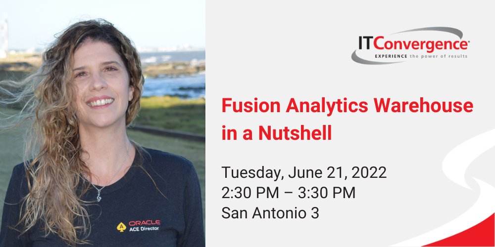 IT_Convergence's tweet photo. Join @EdelweissK, Director of AI & ML at IT Convergence, for a live session - Fusion Analytics Warehouse in a Nutshell on Tuesday, June 21 at ODTUG Kscope22.
https://t.co/MUo7SCqXoT
#OracleFAW #ODTUG #Kscope22 https://t.co/xNSwn64kid